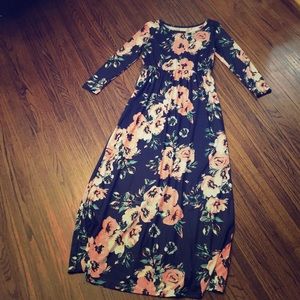 Navy dress with pink flowers